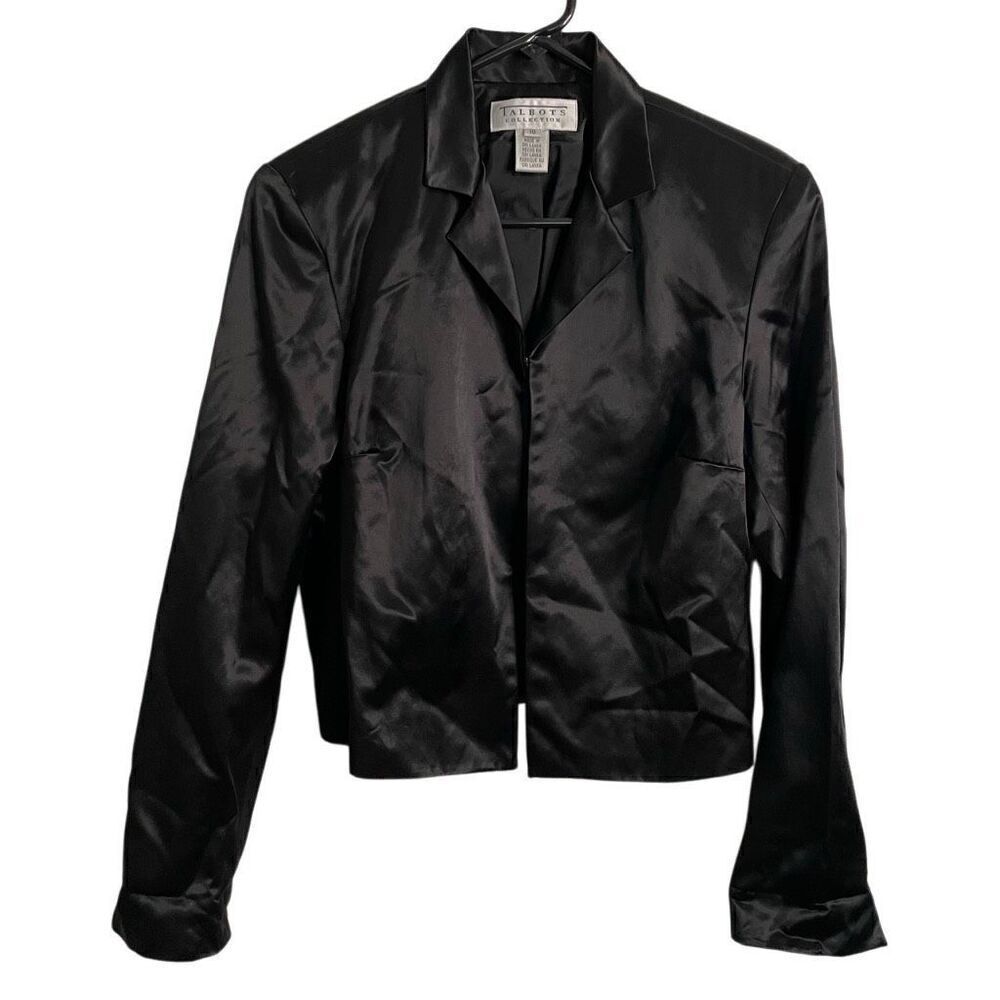 Vtg Womens Satin Blazer 10 Black Formal Gala Party Sleek Single Breasted Tuxedo